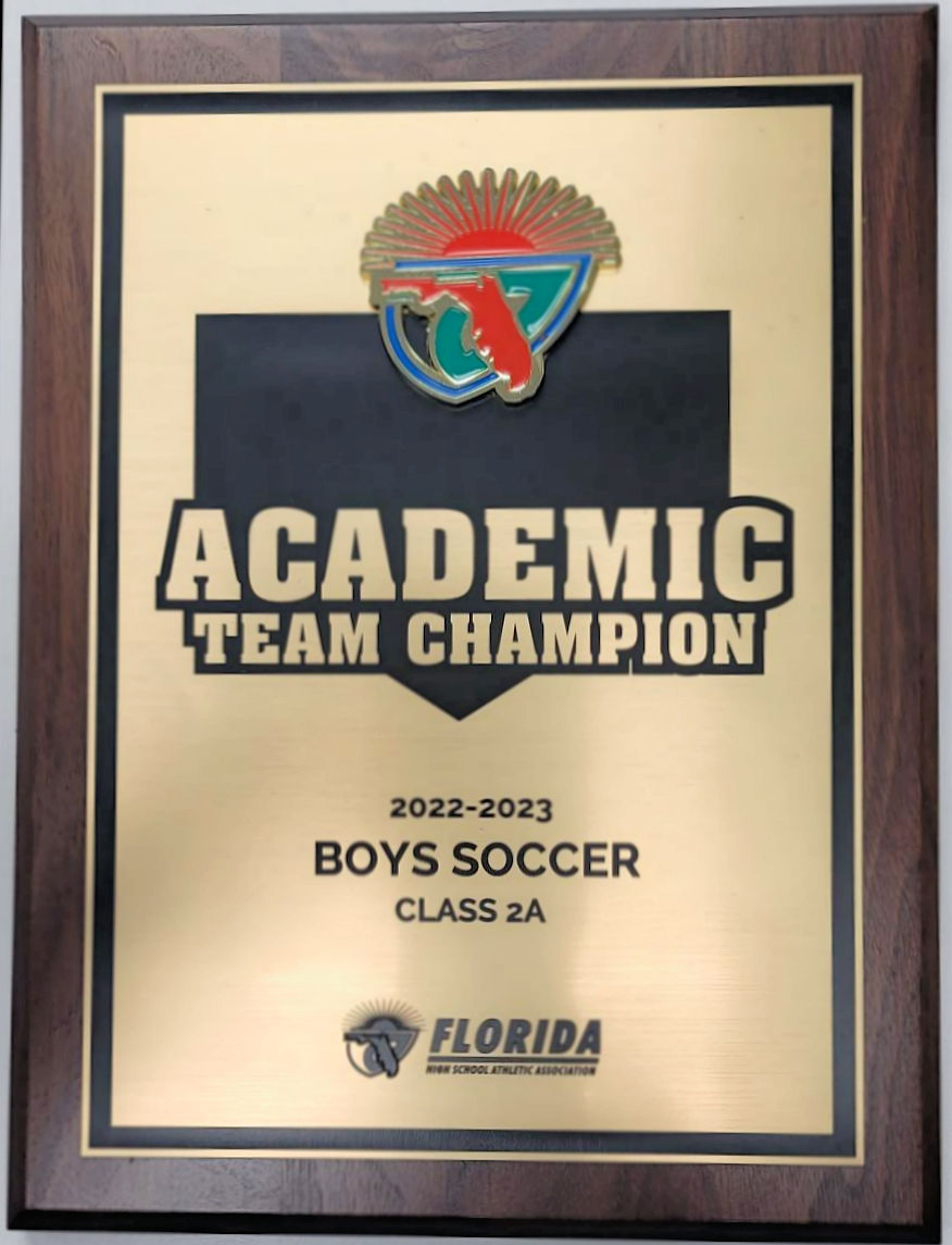 FHSAA Academic Team Champion plaque, Boys Soccer, Class 2A, 2022–2023.